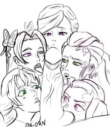 5girls blowjob daki_(kimetsu_no_yaiba) demon_slayer kimetsu_no_yaiba kochou_kanae mitsuri_kanroji nezuko_kamado or-orn sketch ubuyashiki_amane