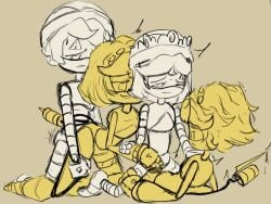 2boys 2girls 2girls2boys 4some maid_uniform male/female murder_drones n_(murder_drones) n_worker_drone pachinsfw sex size_difference straight_sex v_(murder_drones) v_worker_drone