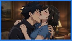 ai-created ai_generated fushiguro_megumi horny jujutsu_kaisen kissing_neck male/female original_character