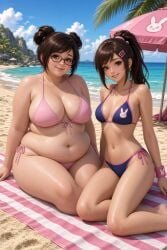 2girls ai_generated asian asian_female beach bikini bikini_bottom bikini_only bikini_top blizzard_entertainment chinese chinese_female chubby chubby_female curvy curvy_female d.va korean korean_female mei_(overwatch) overwatch self_upload video_games