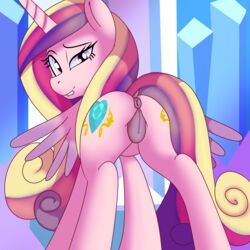 2018 alicorn animal_genitalia animal_pussy anus ass atmosseven bedroom_eyes biting_lip clitoral_winking clitoris crystals cutie_mark dock equine equine_pussy eyebrows eyelashes feathered_wings feathers female feral friendship_is_magic hair half-closed_eyes hi_res horn looking_at_viewer looking_back makeup mammal mascara multicolored_hair my_little_pony nude presenting presenting_hindquarters princess_cadance_(mlp) puffy_anus purple_eyes purple_feathers pussy raised_tail rear_view seductive solo standing teeth wings