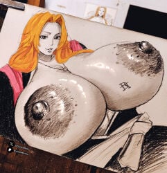1girls big_breasts bleach bleach:_the_thousand-year_blood_war breasts breasts_out curvy curvy_female curvy_figure darkestrosa female female_focus female_only huge_breasts large_breasts matsumoto_rangiku nipples solo solo_female solo_focus