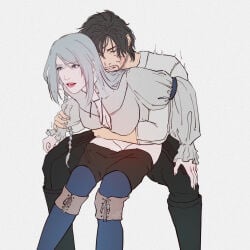 1boy1girl 1girl 1girl1boy 1girls 2d 2d_(artwork) artist_request ass bare_ass butt clive_rosfield final_fantasy final_fantasy_xvi fucked fucked_from_behind jill_warrick light-skinned_female light_skin pale-skinned_female pale_skin pants_down pulling_down_pants reverse_cowgirl_position sex sex_from_behind silver_hair square_enix voaleine white_woman