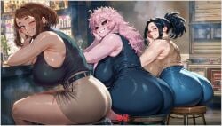 3girls adoptable ai ai_assisted ai_generated ashido_mina bar_(place) big_ass big_breasts black_hair boku_no_hero_academia brown_hair colored_skin crossed_legs curvy curvy_figure deviantart deviantart_username group high_quality high_resolution highres indoors large_ass large_breasts looking_at_viewer medium_hair mina_ashido momo_yaoyorozu multiple_girls my_hero_academia ochako_time-skip ochako_uraraka patreon pink_hair pink_skin ponytail posing posing_for_the_viewer short_hair sitting sitting_on_chair stool stool_(chair) stool_position uraraka_ochako voluptuous voluptuous_body voluptuous_female voluptuous_milf wallpaper yametastudio