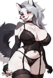 ai_generated bunnygirl lingerie loona_(helluva_boss) oiled_body oiled_skin stockings wet_skin