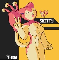 anthro breasts color erect_nipple female female_only fur furry nude pixel_art pokemon skitty solo t-boy