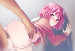 1boy 1girls against_wall ass blush creampie cum cum_in_pussy cum_inside doggy_style female from_behind male ootori_emu panties panties_down penetration penis pink_eyes pink_hair project_sekai rape sex sex_from_behind