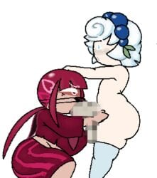 1boy 1girls ass balls berry_yogurt_cookie blowjob blush breasts censored character_request clothed_female cookie_run cookie_run_crumble dn0528 fellatio functionally_nude_male hair_ornament hands_on_another's_head maid maid_headdress male/female mask_lift mosaic_censoring oral_sex penis sex side_view sideboob stockings straight
