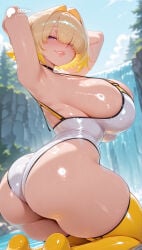 1girl 1girls absurd_res absurdres ai_generated ass big_ass big_breasts blurred_background blurry_background breasts depth_of_field elegg_(nikke) female female_focus goddess_of_victory:_nikke hi_res high_quality high_resolution highres large_ass large_breasts nikke odexai purple_eyes short_hair small_waist solo_focus straight thick_thighs thin_waist video_game video_game_character video_games wide_hips yellow_hair
