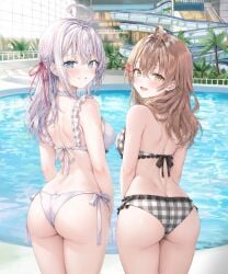 2girls alisa_mikhailovna_kujou ass_focus bikini cute_face large_ass large_breasts looking_at_viewer looking_back maria_mikhailovna_kujou roshidere sisters tokidoki_bosotto_russian_de_dereru_tonari_no_alya-san