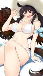 black_hair breast cowboy_hat horse_ears horse_girl horse_tail kurokoma_saki saki_kurokoma smile thighs touhou white_bikini