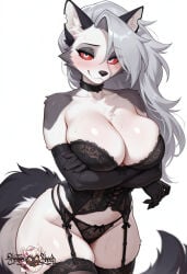 ai_generated bunnygirl lingerie loona_(helluva_boss) oiled_body oiled_skin stockings wet_skin