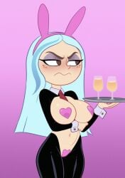 andrea_davenport avidagrem2 big_breasts bunnysuit covered_nipples covering_crotch cup embarassed embarrassed_female reverse_bunnysuit the_ghost_and_molly_mcgee