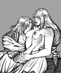 2d 2d_(artwork) artist_request artist_signature bed boobies boobs boobs_out breast_grab breasts breasts_out eemamminy final_fantasy final_fantasy_xvi imminent_sex jill_warrick lesbian light-skinned_female light_skin naked nipples nude nude_female pale-skinned_female pale_skin sex silver_hair square_enix sucking sucking_breasts sucking_nipples tarja_(ffxvi) tits white_woman yuri