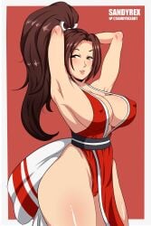 2d 2d_(artwork) alternate_version_available ass big_ass big_breasts blush blushing bow_accessory breasts brown_hair brown_hair_female camel_toe cameltoe dress fatal_fury female female_focus female_only hairband hands_behind_head huge_ass huge_breasts japanese japanese_clothes japanese_clothing japanese_female king_of_fighters long_hair long_hair_female looking_at_viewer mai_shiranui mai_shiranui_(street_fighter_6) nipple_bulge ponytail pose posing posing_for_the_viewer sandyrex shiny shiny_skin skimpy skimpy_clothes skimpy_outfit smile smiling smiling_at_viewer snk solo solo_female solo_focus street_fighter street_fighter_6 watermark