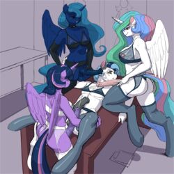 2014 alicorn animal_genitalia anthro anthrofied balls blue_fur blue_hair bra closed_eyes clothed_sex cum cum_on_face cumshot dickgirl elbow_gloves equine femboy foursome friendship_is_magic fur furry furry_only futa_is_bigger futa_on_male futadom futanari futatwi girly gloves group hair half-closed_eyes herm herm_on_male horn horsecock inside intersex kevinsano lingerie long_hair long_penis lying mammal multicolored_hair my_little_pony on_back original_character penis penis_size_difference princess_celestia_(mlp) princess_luna_(mlp) princess_twilight_sparkle_(mlp) purple_fur purple_hair restrained sex stockings table twilight_sparkle_(mlp) two_tone_hair underwear vein white_fur wings