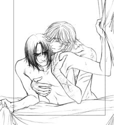 2boys gay harry_potter j.k.rowling male monochrome nude remus_lupin scar severus_snape yaoi yukipon