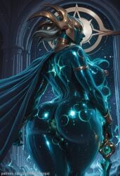 1girl ai_generated ass backdoorsenpai bare_legs big_ass breasts cape colored_skin completely_nude curvy egao faceless_male female_focus glowing_eyes green_eyes green_skin hela_(empress_of_the_cosmos) hela_(marvel_rivals) large_breasts marvel marvel_comics marvel_rivals naughty_face naugty_eyes nipples nude perky_breasts puffy_nipples pussy shiny_skin solo thick_thighs thighs topless translucent_skin wide_hips