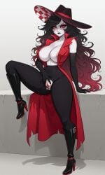 ai_generated hazbin_hotel hellaverse huge_breasts multicolored_hair pixai pussy roo_(hazbin_hotel)
