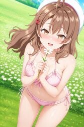 ai_generated bikini cute_face flower happy large_breasts maria_mikhailovna_kujou pink_bikini roshidere smiling_at_viewer tokidoki_bosotto_russian_de_dereru_tonari_no_alya-san