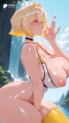 1girl 1girls absurd_res absurdres ai_generated ass big_ass big_breasts blurred_background blurry_background breasts depth_of_field elegg_(nikke) female female_focus goddess_of_victory:_nikke hi_res high_quality high_resolution highres large_ass large_breasts nikke odexai purple_eyes short_hair small_waist solo_focus straight thick_thighs thin_waist video_game video_game_character video_games wide_hips yellow_hair