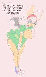 anthro ass bat big_breasts big_butt blue_eyes breasts butt cleavage clothing dress english_text female female_only gloves headband looking_at_viewer rouge_the_bat sega shoes solo sonic_(series) tagme video_games visor white_fur wings xopachi