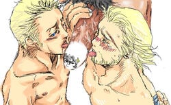 3boys al_cid basch black_hair blonde_hair blush bondage bound_wrists brothers censored facial_hair fellatio final_fantasy final_fantasy_xii gabranth gay male male_nipples male_only maledom malesub multiple_boys oral pecs penis pubic_hair scar sex threesome tongue twins veiny_penis yaoi