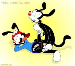 2boys anal anal_penetration anal_sex animaniacs anthro blue_shirt brother/brother brothers cum furry gay hat headwear incest male male_only no_humans red_hat red_nose shirt siblings stefanescu wakko_warner yakko_warner yaoi