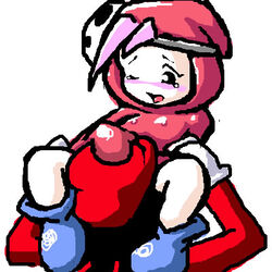 1:1 beige_skin black_eyes blush clothes color female footwear hat human male mario_(cosplay) mario_(series) mask minus8 minus8_(character) nintendo shoes shy_gal shy_guy straight straight_hair tears white_background wink