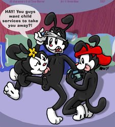 2007 animaniacs annie-mae anthro dot_warner erect_penis female flat_chest flower fur incest male straight unknown_species wakko_warner yakko_warner young