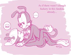 2007 animaniacs anthro brother/brother brothers eating eating_during_sex english_text food fur furry gay incest male male/male male_only monochrome multiple_males nude sex siblings side_view sketch tagme text wakko_warner yakko_warner yaoi