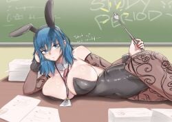 big_breasts breasts bunny_ears bunny_girl bunnysuit byleth_(fire_emblem)_(female) fire_emblem fire_emblem:_three_houses laying_on_side pantyhose vialnite