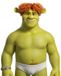 1boy 2026 accurate_art_style ai_generated artist_request bracelet briefs bulge character_request curly_hair dreamworks edit gay ginger male male_only orc pubic_hair shrek_(series) shrek_5 simple_background solo underwear white_background white_underwear