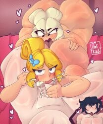 1boy 2girls ahe_gao ahegao ahegao_face ass ass_bigger_than_head ass_focus ass_up asshole bed bedroom big_ass big_breasts big_butt big_penis black_eyes blowjob bodily_fluids bodily_fluids_in_mouth brawl_stars breast_grab breast_squeeze breasts breasts_bigger_than_head breasts_out brush brushing charlie_(brawl_stars) cock comission cum cum_in_ass cum_in_mouth cum_on_body cum_on_breasts darkking heart heart_symbol kiss kiss_on_lips kissing kissing_ass kissing_balls kissing_penis lips lipstick male_pov mommy oc original_character pink_nipples piper_(brawl_stars) pov sel spider spider_girl supercell tongue video_game_character video_games white_hair yellow_hair