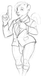 007 absurd_res accessory agent anthro balls bottomless bottomless_anthro bottomless_male butt clothed clothing exwolf exwolf85 felid feline felis footwear genitals gun hair hi_res holding_object holding_ranged_weapon holding_weapon humanoid_genitalia james_bond looking_at_viewer male mammal monochrome necktie pantherine penis public ranged_weapon shads shirt socks solo suit tail the_shadow_of_light topwear vtuber weapon