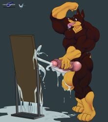 2011 4_toes anthro balls biceps big_balls big_muscles big_penis black_nipples black_nose blitz_(road_rovers) bodily_fluids canid canine canis cum cum_on_balls cum_on_ground cum_on_penis cumshot dobermann domestic_dog ejaculation erection excessive_cum excessive_genital_fluids feet flexing genital_fluids genitals glans green_eyes hi_res huge_balls huge_muscles huge_penis humanoid_genitalia humanoid_penis hybrid_genitalia hybrid_penis hyper hyper_balls hyper_genitalia hyper_muscles hyper_penis knot knotted_humanoid_penis knotted_penis licking male mammal masturbation mirror muscular muscular_anthro muscular_male narcissism nipples nude open_mouth orgasm pecs penile penile_masturbation penis pink_penis pinscher road_rovers sharp_teeth signature simple_background solo story_at_source teeth thick_penis toes tongue tongue_out wolfblade wuffamute yellow_balls