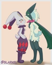 3_toes absurd_res anthro areola blarkel breasts duo dupin_(pal) feet female female/female female_anthro fur generation_9_pokemon green_body green_fur hi_res meowscarada nintendo nipples pal_(species) palmorph palworld pink_areola pink_eyes pink_nipples pocketpair pokemon pokemon_(species) pokemorph small_breasts toes white_body white_fur yellow_eyes