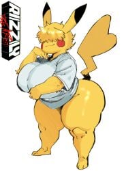 anthro apsel_bluestar bottomless breasts female game_freak hair_over_eyes huge_breasts nintendo pikachu pokemon pokemon_(species) thick_thighs video_games wide_hips