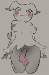 animal_genitalia animal_penis areola blush_symbol breasts crotch_tentacles equine_genitalia equine_penis flared_penis generation_7_pokemon genitals ghoulshoot gynomorph heart_eyes heart_symbol humanoid intersex medium_breasts mimikyu nintendo nipples penis penis_tentacles pokemon pokemon_(species) sitting smile solo tentacles tentacles_from_pussy urethra vulva