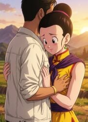 ai_generated boobs chichi chichi_(majin_buu_saga) dragon_ball dragon_ball_z huge_breasts hugging pressing_breasts