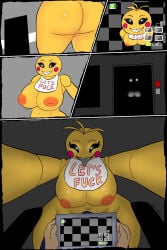 animatronic big_ass big_breasts five_nights_at_freddy's fnaf genuinelyfin human human_pov inverted_nipples pussy_juice tongue_out toy_chica_(fnaf)