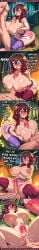 ai_generated belt big_breasts blushing boots breast_sex brown_hair campfire comic cowgirl_position cum cum_inside cum_on_breasts drooling female forest hair_ribbons huge_breasts kneeling konosuba male multiple_panels nipples nude outdoors paizuri partially_clothed penetration penis pleated_skirt pov purple_thighhighs pussy rampa69 red_eyes sex skirt speech_bubble squirting sweat tent thighhighs twin_braids vaginal_sex yunyun_(konosuba)