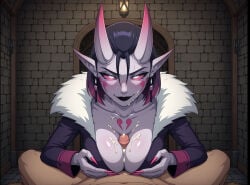 ai_assisted ai_generated cleavage dungeon herzha paizuri paizuri_under_clothes reverse_rape succubus