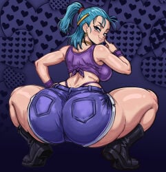 bulma_briefs crouching dragon_ball dragon_ball_z magentapeel showing_off solo solo_female solo_focus tagme