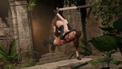 3d animated ass audio big_ass blender boots brown_hair female fingerless_gloves foliage gloves hanging hanging_wedgie lara_croft outdoors ponytail shorts stuck stuckage sweat tagme tanktop temple thecoolerduck tomb_raider video video_games wedgie