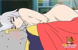 1boy 1girls artist_request bed bedroom blanket breasts clothed_male_nude_female convenient_censoring gray_hair hips horse_ears horse_girl large_breasts long_hair naked nude nude_female nude_female_clothed_male oguri_cap_(umamusume) sleeping trainer_(umamusume) umamusume umamusume:_cinderella_gray umamusume_pretty_derby