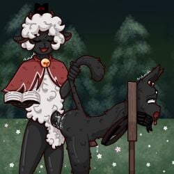ahe_gao ahegao ahegao_face bdsm bell bell_collar black_body black_cat black_fur black_nose bones book cat_boy cat_ears cat_humanoid cat_tail catboy closed_eyes cock_in_ass cult_of_the_lamb cultist dick_in_ass ejaculation fluffy fluffy_balls fluffy_chest fluffy_ears fluffy_fur fluffy_hair forest forest_background forest_sex furry furry_ass furry_ears furry_male furry_only furry_tail gay gay_anal gay_domination gay_male gay_sex horns in_forest lamb lamb_(cult_of_the_lamb) lamb_ears lamb_horns long_ears narinder non-human not_ai_generated not_safe_for_work nsfw open_mouth penis_in_ass pleasure_face reading reading_book red_cape sex sex_from_behind shackled sheep sheep_ears sheep_horns sheep_humanoid skeleton third_eye unusual_anatomy unusual_genitalia white_fur without_clothes yaoi