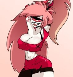 1girls cherri_bomb cherri_bomb_(hazbin_hotel) dami_ribbon fully_clothed hazbin_hotel teasing_viewer