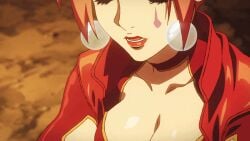 1girl animated animated_gif breasts cleavage earrings fatal_fury fatal_fury:_city_of_the_wolves fatal_fury:_the_motion_picture female_focus jewelry large_breasts official_art oobari_masami panni_(fatal_fury) revealing_clothes solo