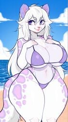 ai_generated anthro anthro_female anthro_focus anthro_only beach beach_background belly_button big_breasts bikini bikini_bottom bikini_top blue_sky cloud clouds curvy curvy_body curvy_female curvy_figure female female_anthro female_focus female_only furry furry_female furry_only kohana long_hair navel ocean pixai purple_eyes rosettes sand sandy_beach sea seaside shore shoreline sky slim_waist snow_leopard snow_leopard_ears snow_leopard_girl snow_leopard_spots snow_leopard_tail solo solo_anthro solo_female solo_focus tagme thick_thighs water white_fur white_hair wide_hips